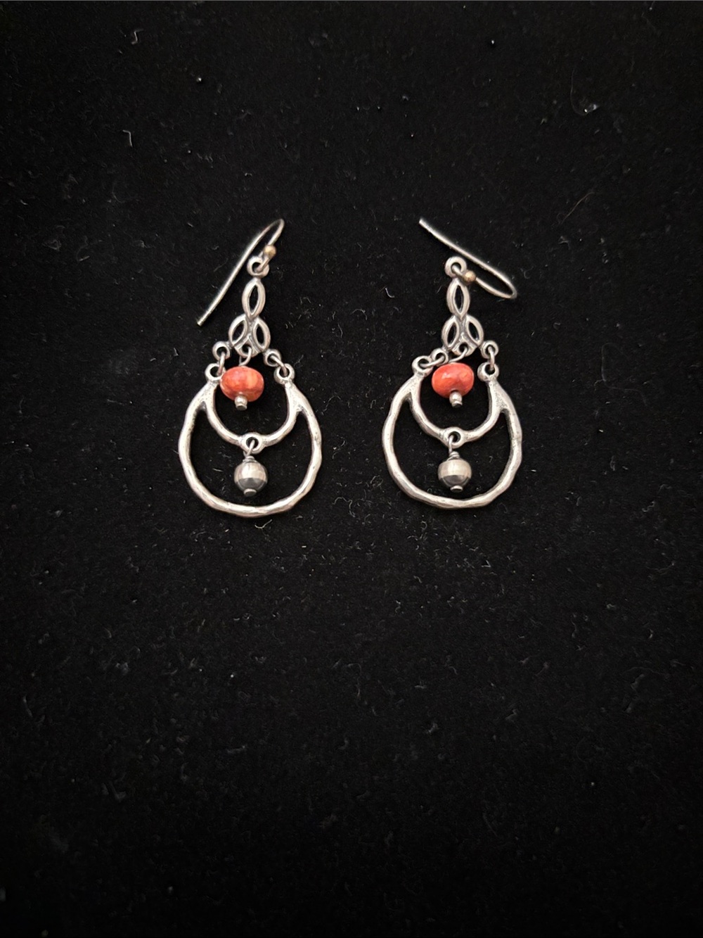 Silpada Sterling Silver Hoop Drop Earrings with Sponge Coral